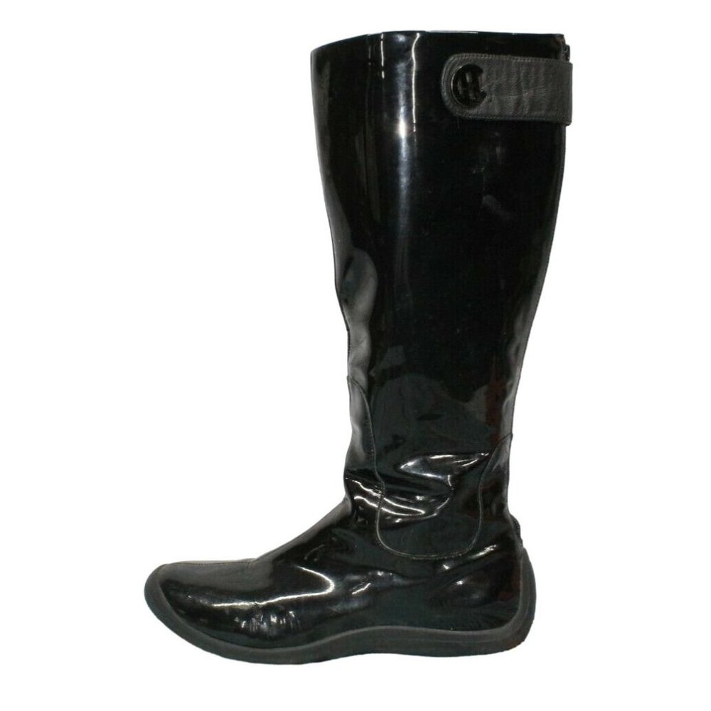 Cole Haan Black Shiny Patent Leather Waterproof Tall Rain Casual Boots 7.5 B - Picture 1 of 11